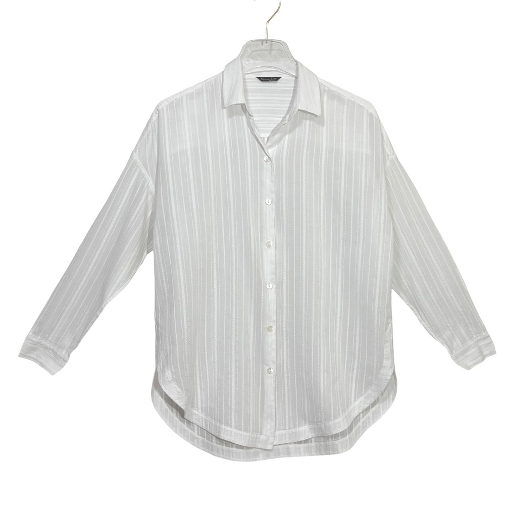 Massimo‎ Dutti - Size M - White Textured Button Front Oversized Blouse